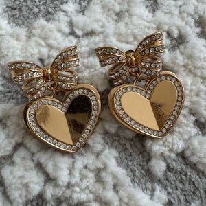 SUGARFIX Gold Bow & Heart Rhinestones Earrings